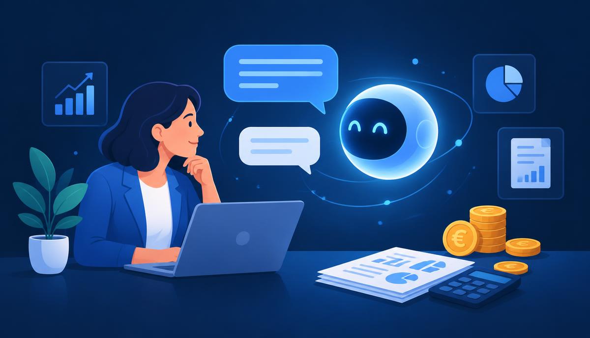 Business owner chatting with an AI finance assistant