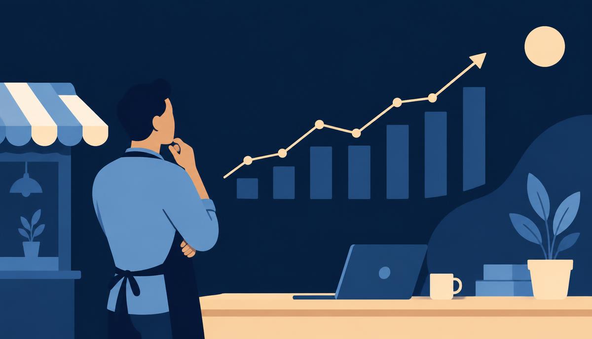 Business owner looking at a rising cashflow chart